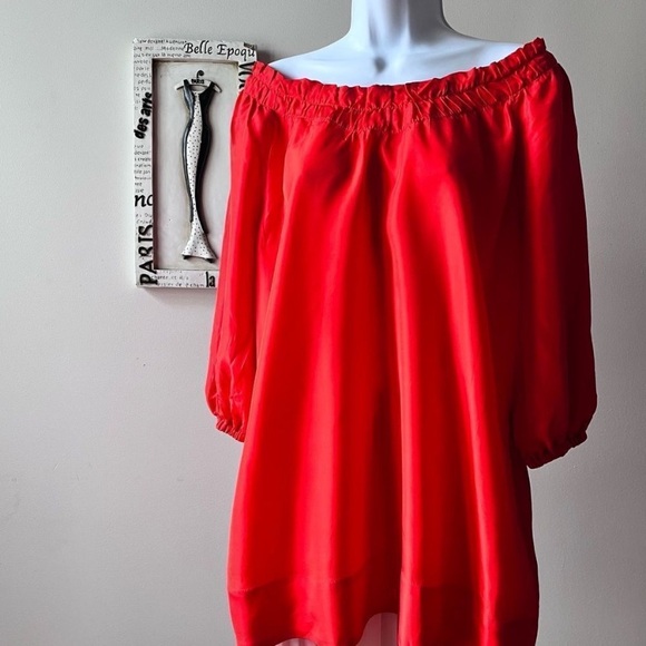 DKNYC 100% Silk Women’s Orange Tunic Top Blouse - Picture 2 of 3
